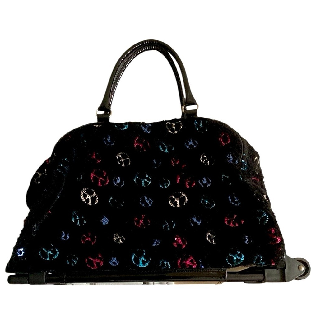 Justice Girl’s Black Plush Sequin Peace Sign Rolling Overnight Bag  Sleepover